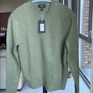 NEW Rag & Bone olive - army green cashmere Crewneck Huxley Sweater size XS